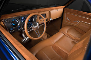 Custom brown leather interior in a custom 1969 Chevy K-5/C-10 hybrid