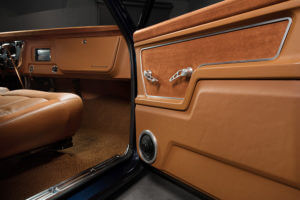 View of the details on the custom cover for the interior of the door panels.