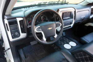 Driver's console of David Ferrara's custom Chevrolet Silverado