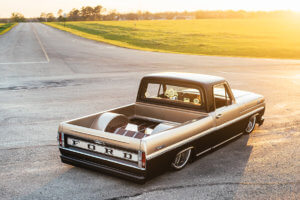 Exterior view of Julio Garcia's custom 1970 Ford F-100 showing the rear and truck bed.