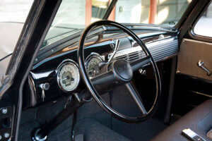 The dashboard and instrument panel of the 1949 GMC 100 retains its classic look