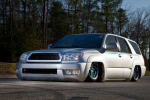 Front quarter view of custom Toyota 4Runner lowered to the ground