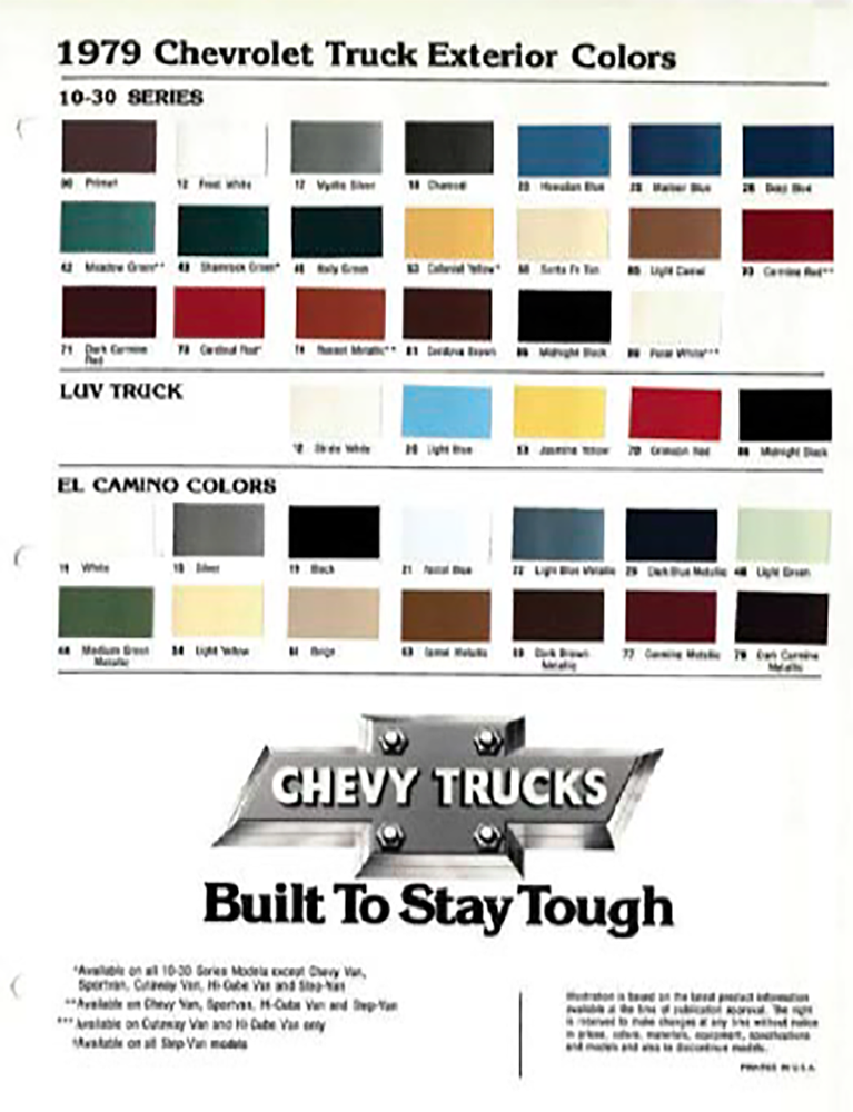 2019 Chevy Color Chart