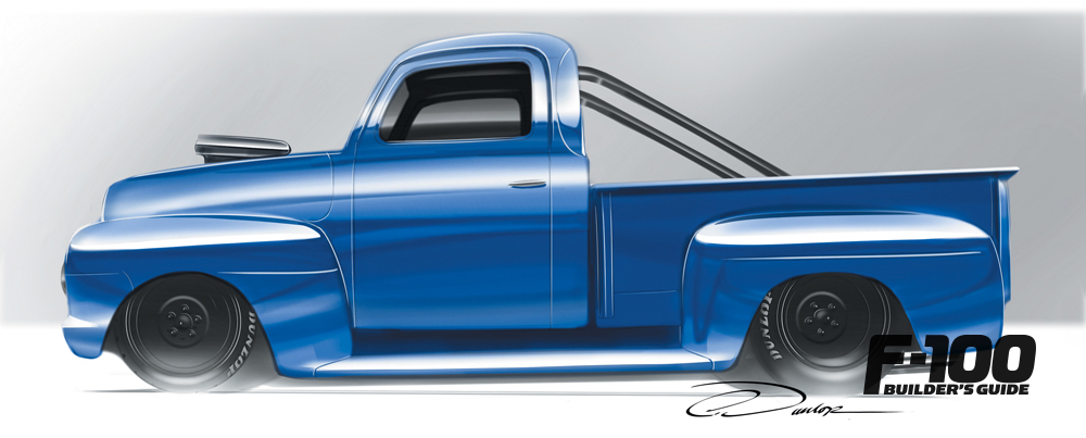 Hand drawn Blue Ford F-100 