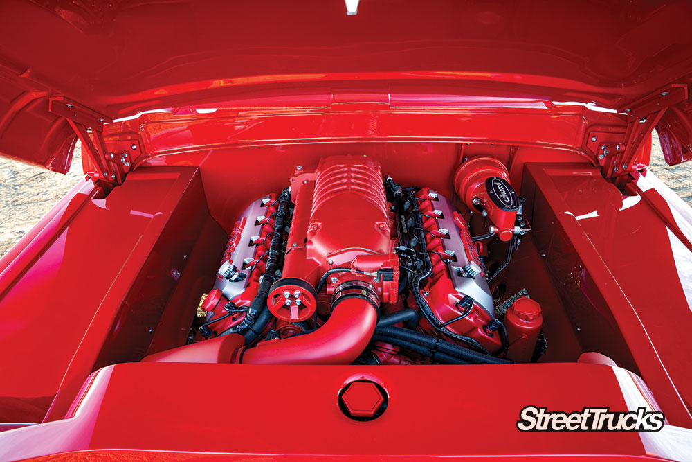 Engine bay on a 1971 Ford F-100