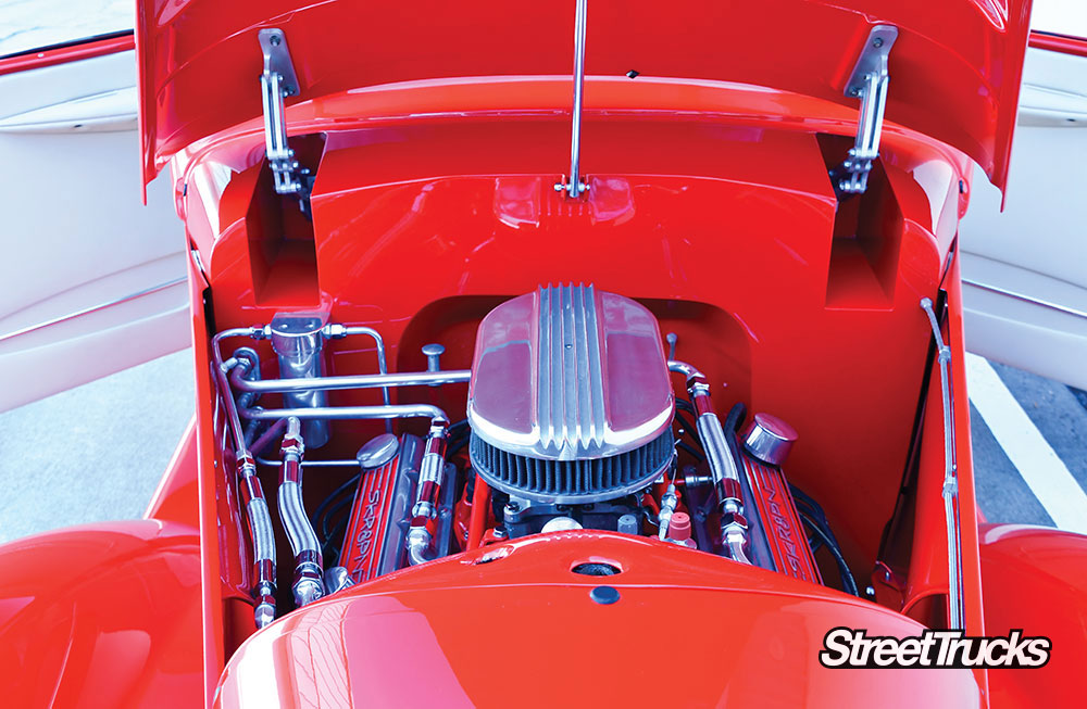 Engine bay on a 1938 Dodge pickup