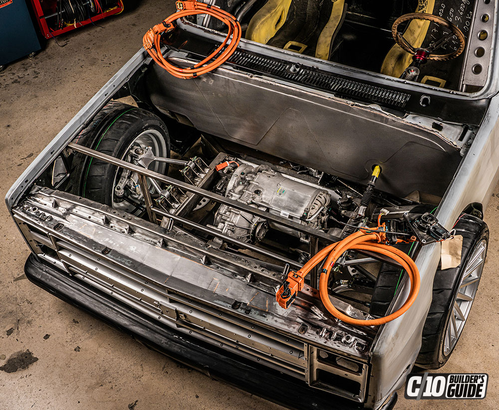 Squarebody engine bay with a 2017 Model3