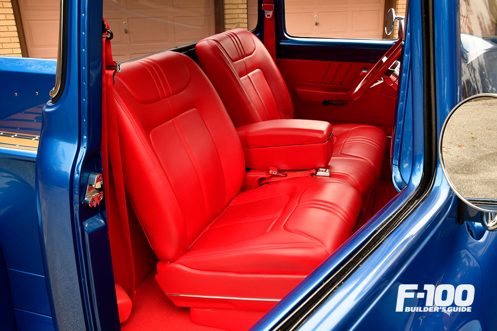 Custom red interior on a 1956 Ford F-100
