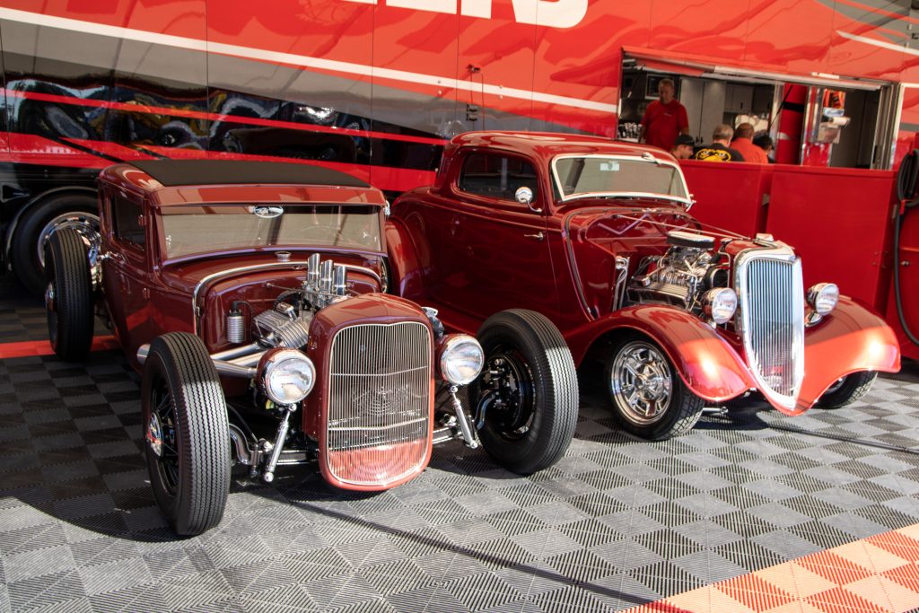 pair of old race cars