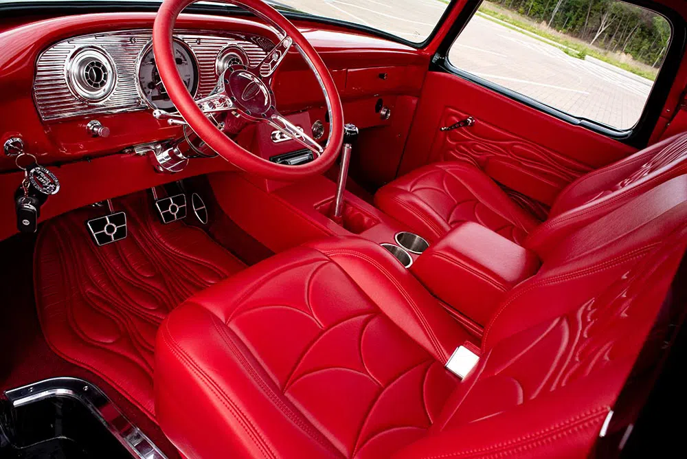 Custom red leather in a 1962 Ford F100