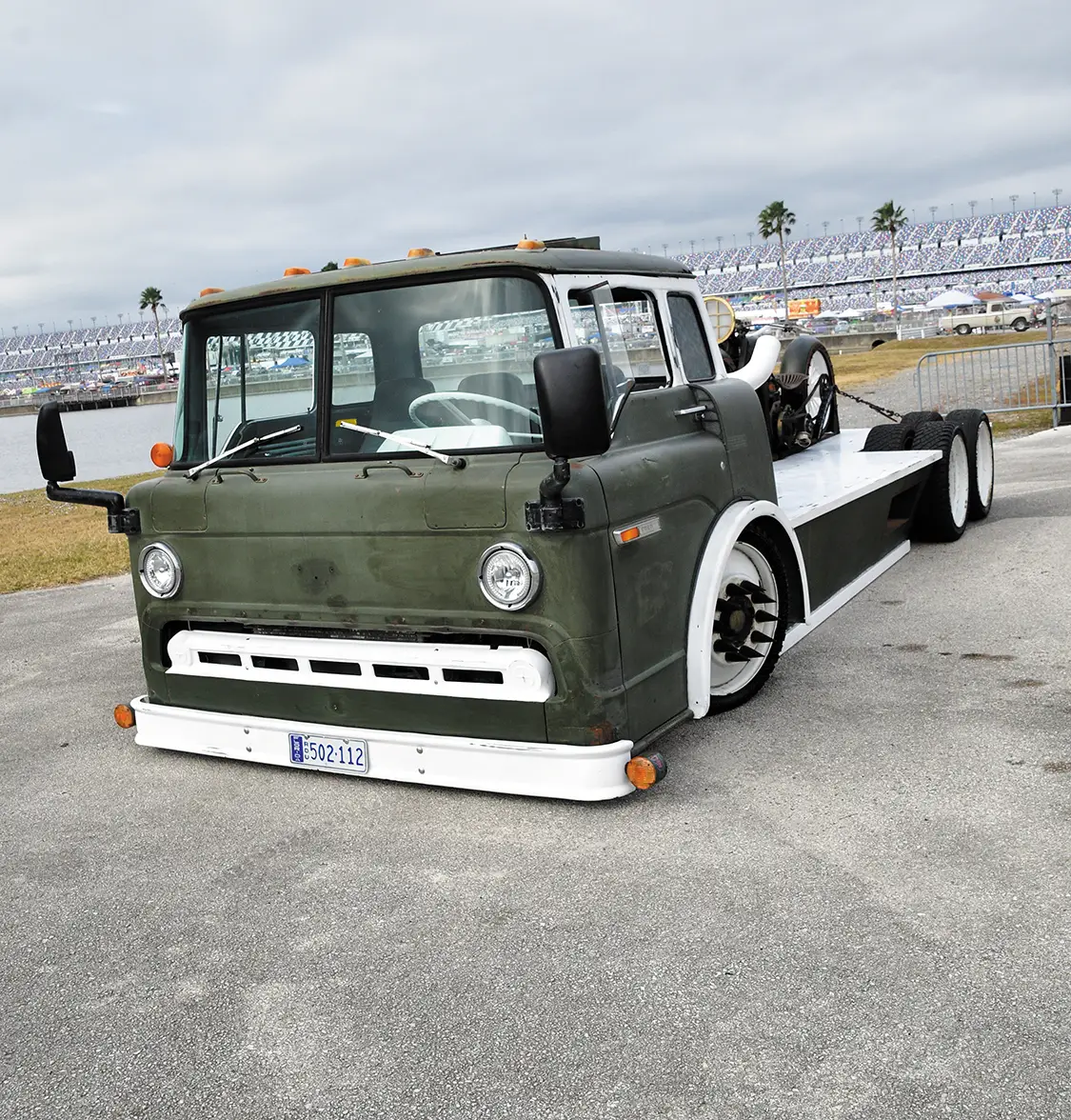 This COE Flatbed Hauls a Diesel-Powered Rat Bike