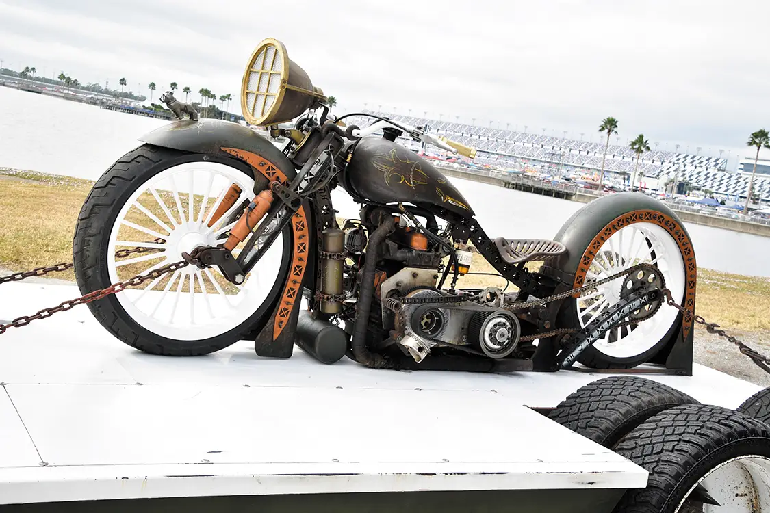 This COE Flatbed Hauls a Diesel-Powered Rat Bike